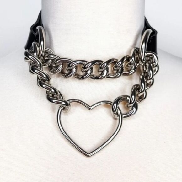Chain Choker Collar, Heart Shaped Choker Necklace, S Choker, Gothic Chain Choker - Picture 9 of 12
